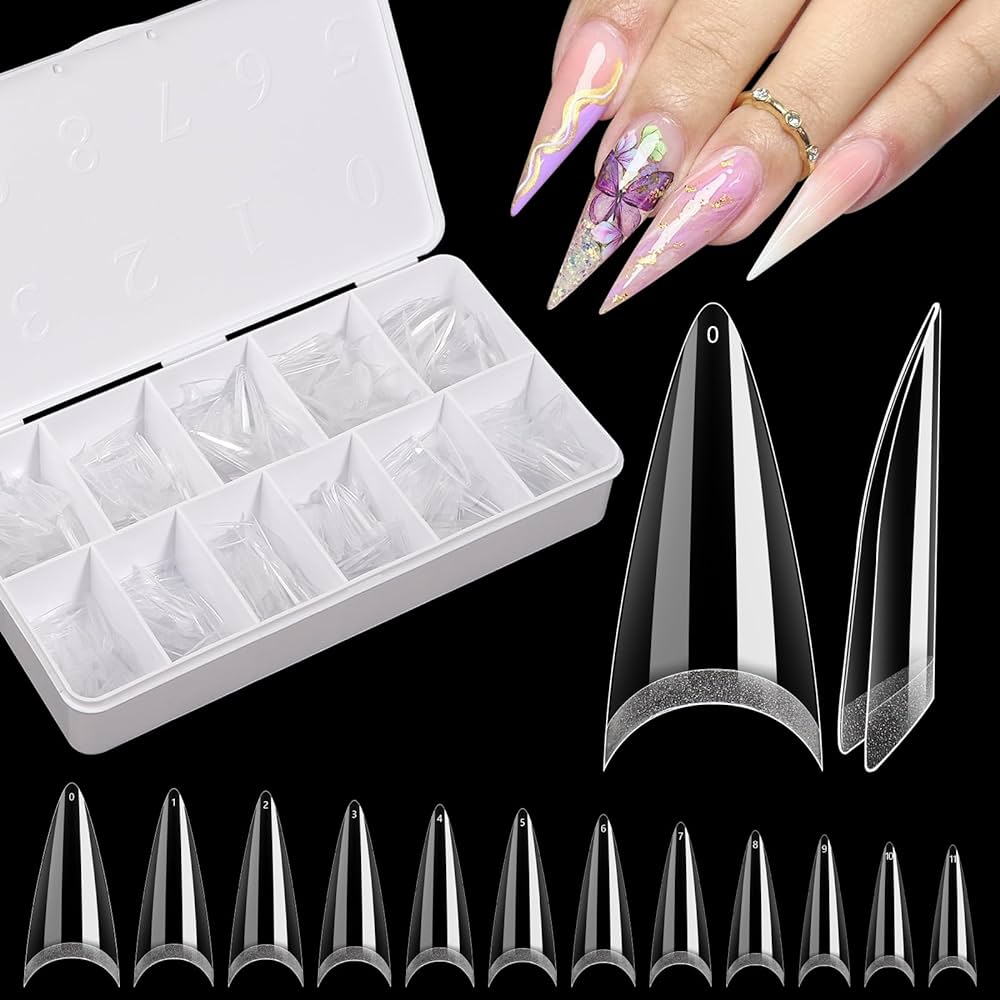 Beauty Style Gel Nail Tips Medium Stiletto Color Clear 500pc 1030063