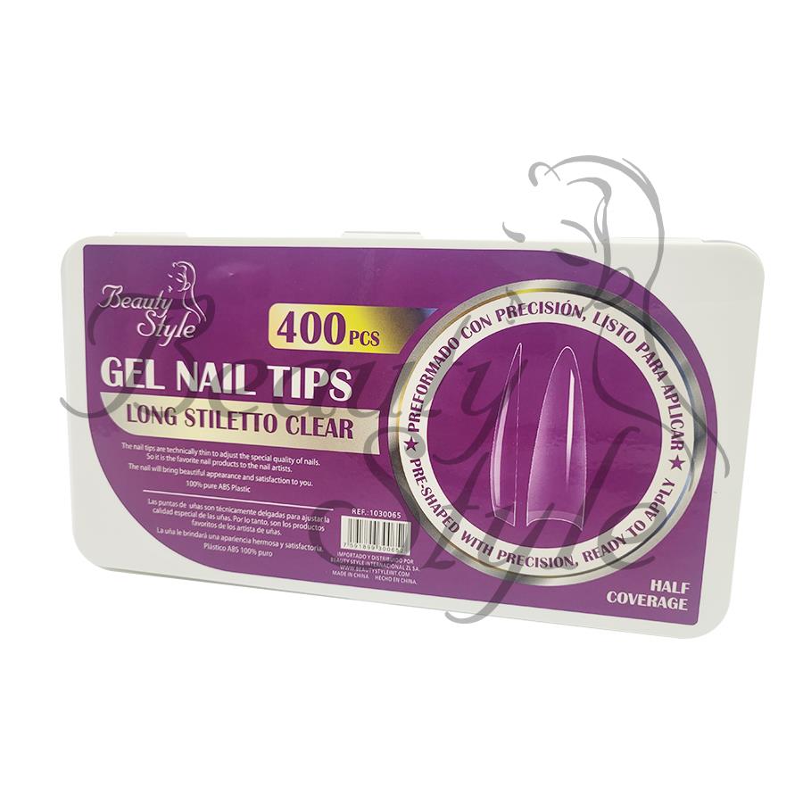Beauty Style Gel Nail Tips Long Stiletto Clear 400pc 1030065