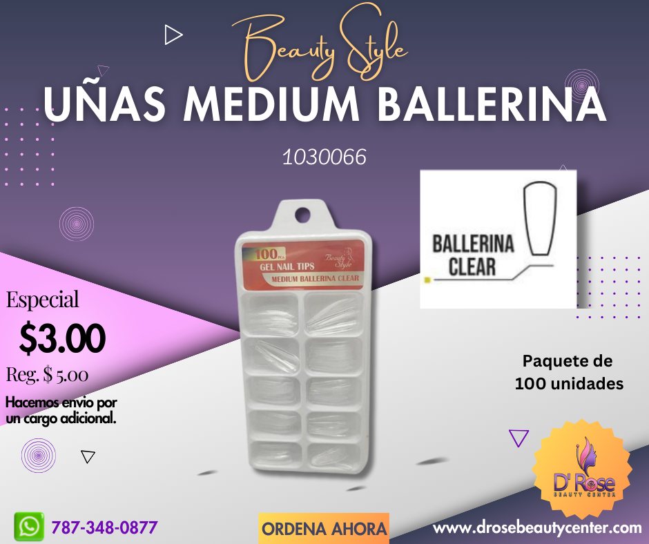 Beauty Style Gel Nail Tip Medium Ballerina Clear x 100 1030066