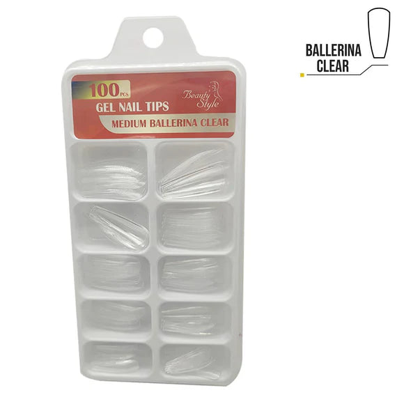 Beauty Style Gel Nail Tip Medium Ballerina Clear x 100 1030066