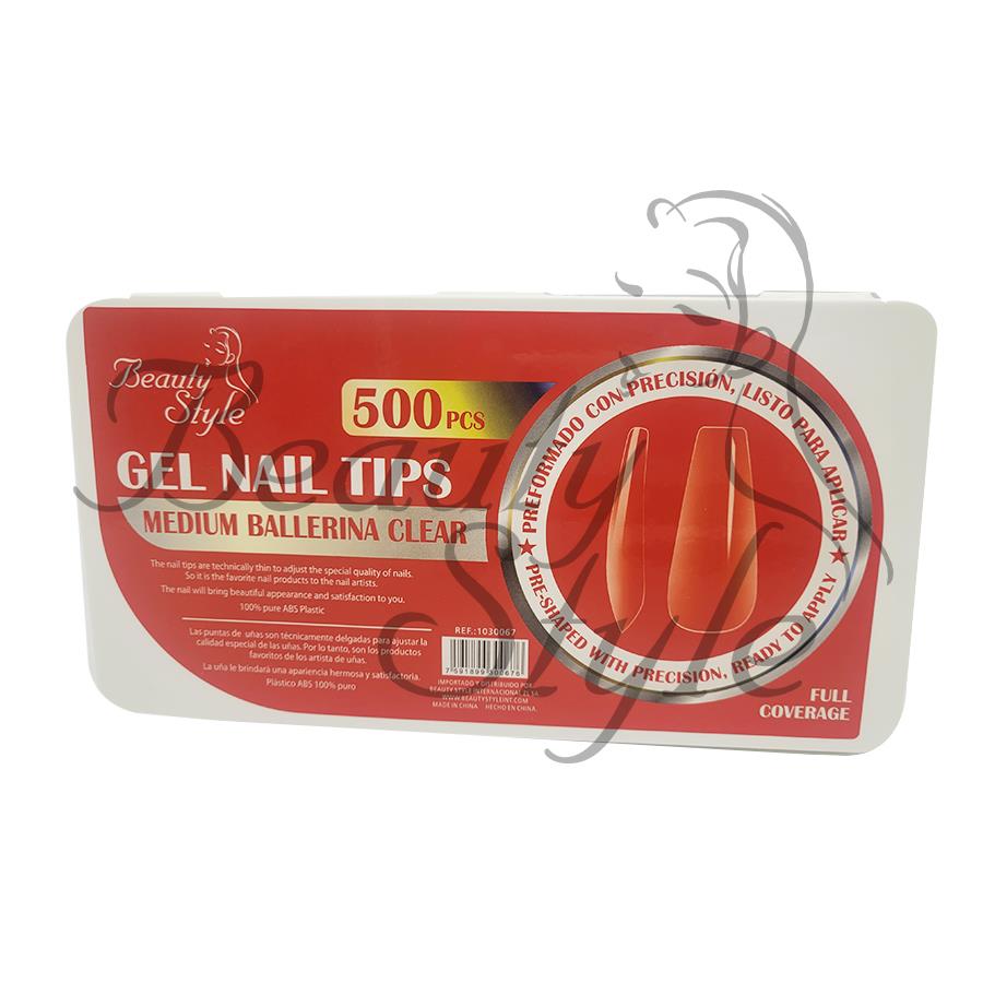 Beauty Style Gel Nail Tips Medium Ballerina Clear 500pc 1030067