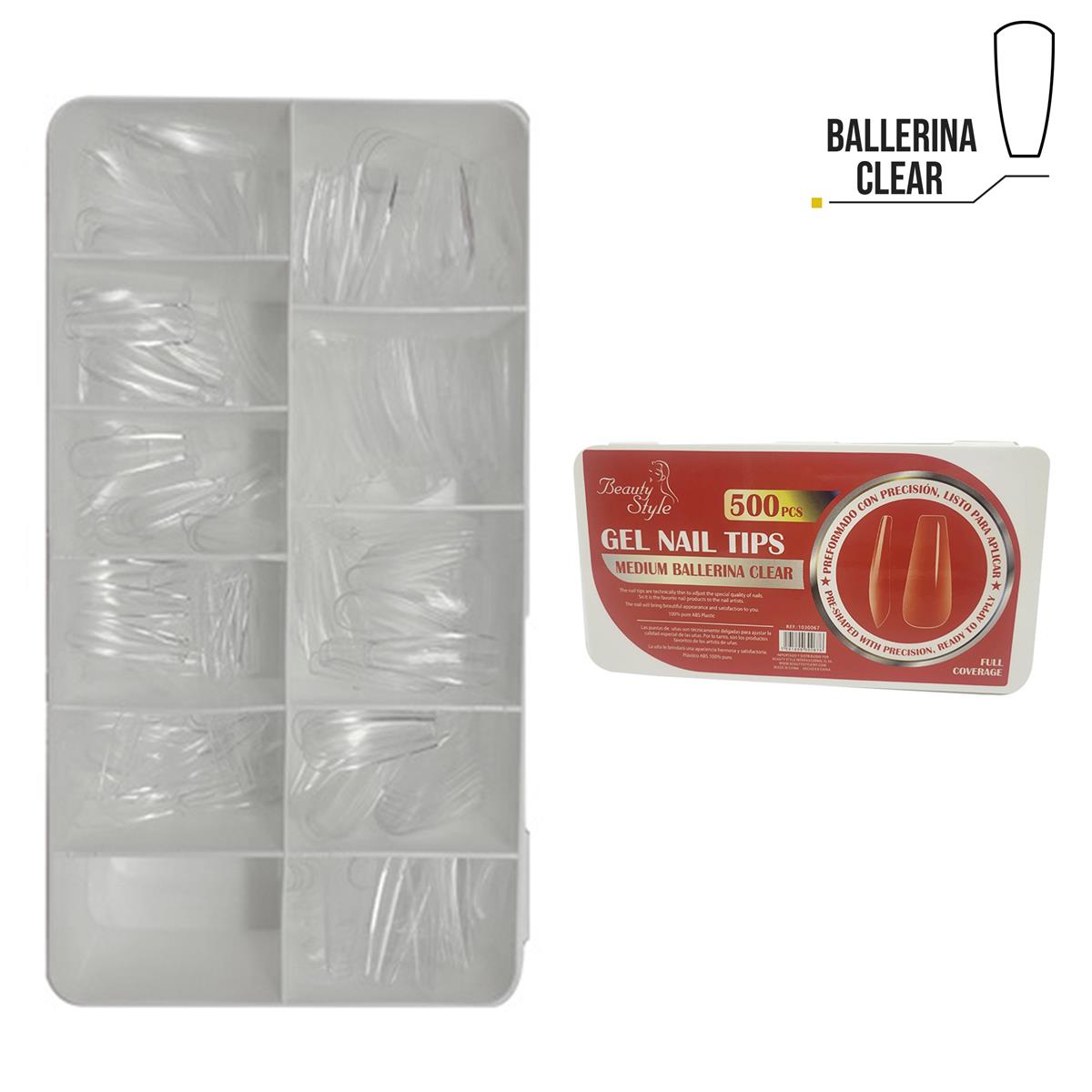 Beauty Style Gel Nail Tips Medium Ballerina Clear 500pc 1030067