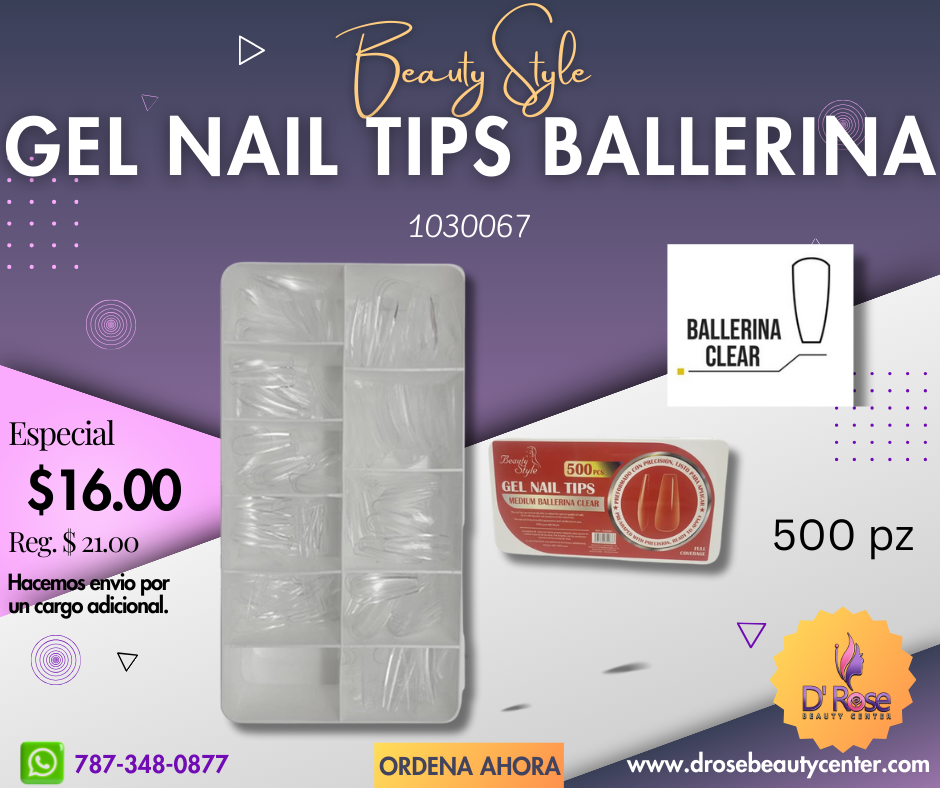 Beauty Style Gel Nail Tips Medium Ballerina Clear 500pc 1030067