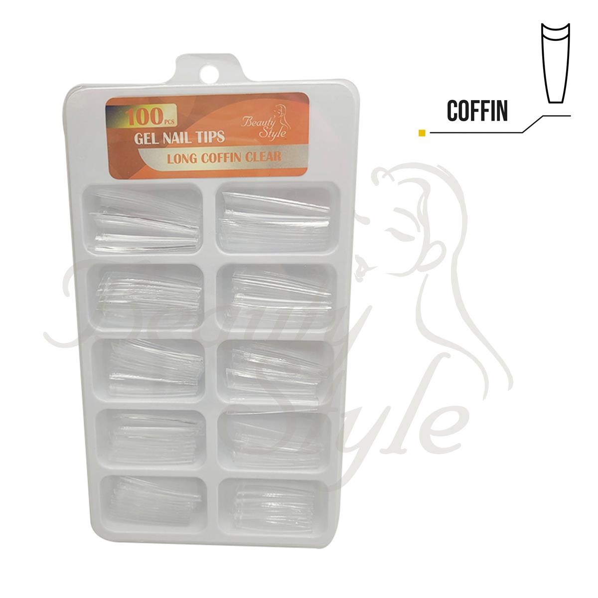 Beauty Style Uñas Long Coffin Transparente x 100 1030068