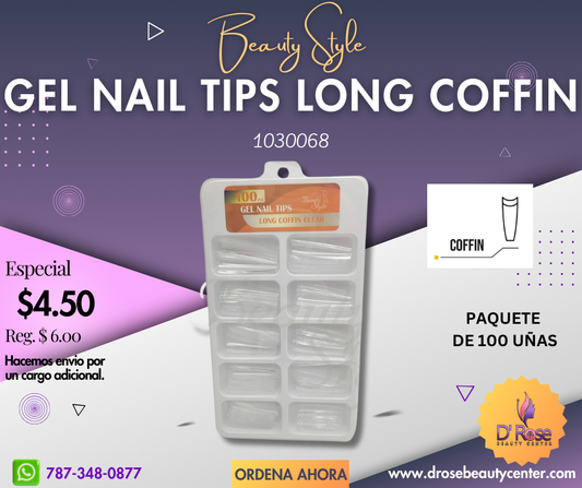 Beauty Style Uñas Long Coffin Transparente x 100 1030068