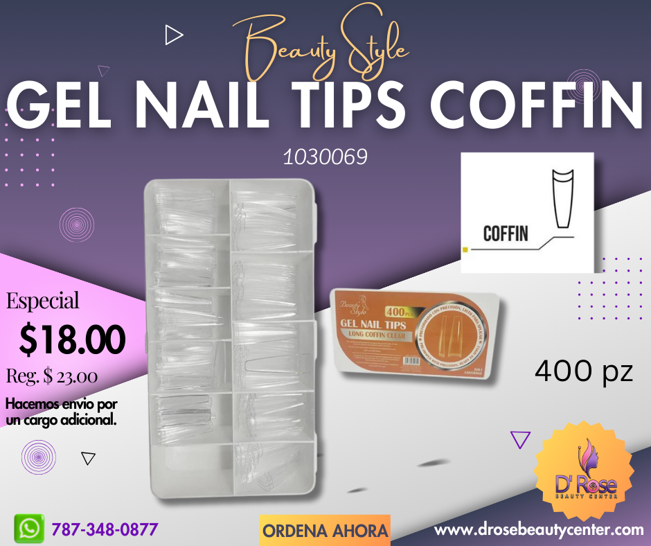 Beauty Style Gel Nail Tips Long Coffin Color Clear 400pc 1030069
