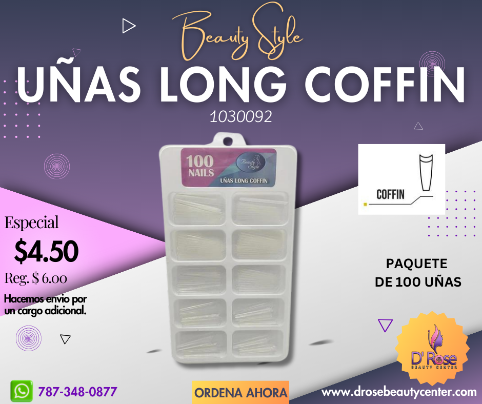 Beauty Style Uñas Long Coffin Natural x 100 1030092