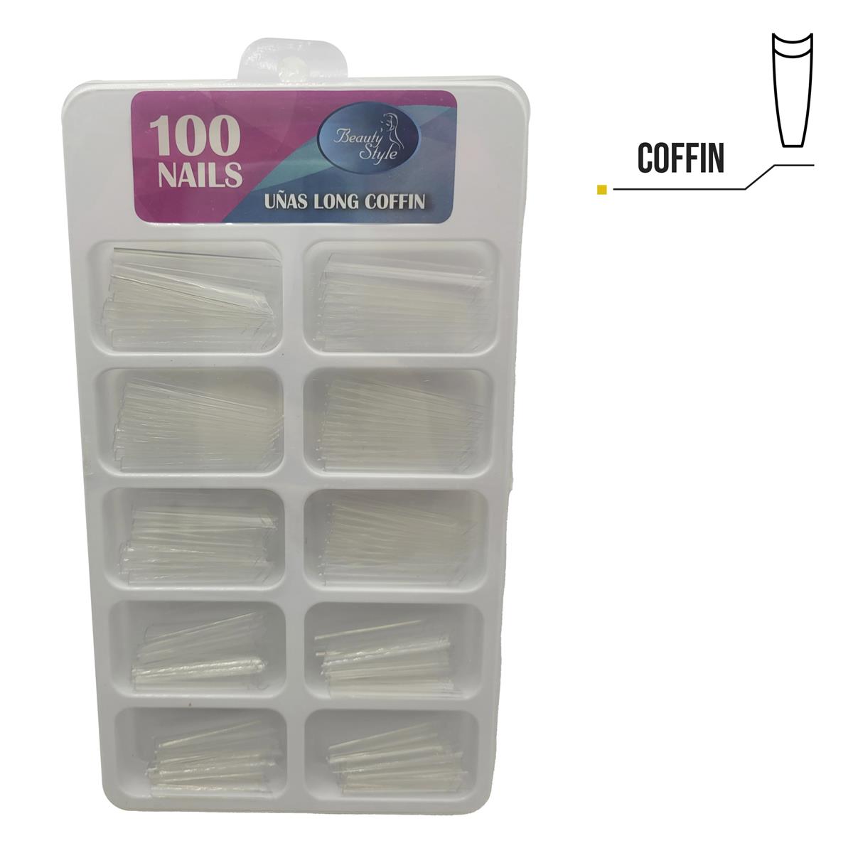 Beauty Style Uñas Long Coffin Color Clear x 100 1030093