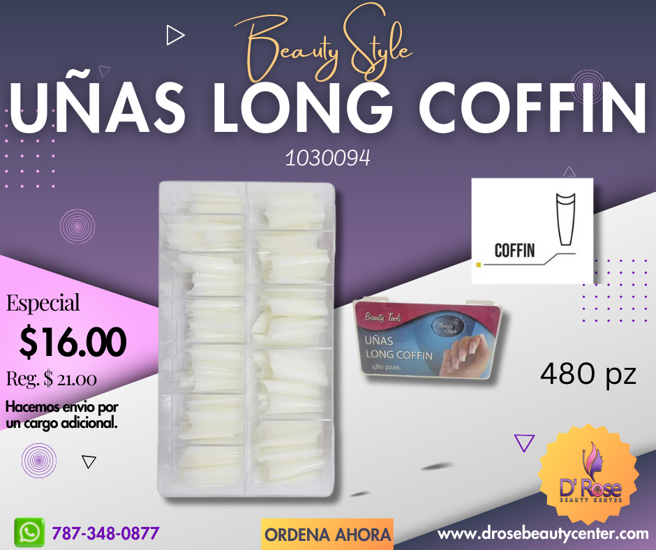 Beauty Style Uñas Long Coffin Color Natural de 480pc 1030094