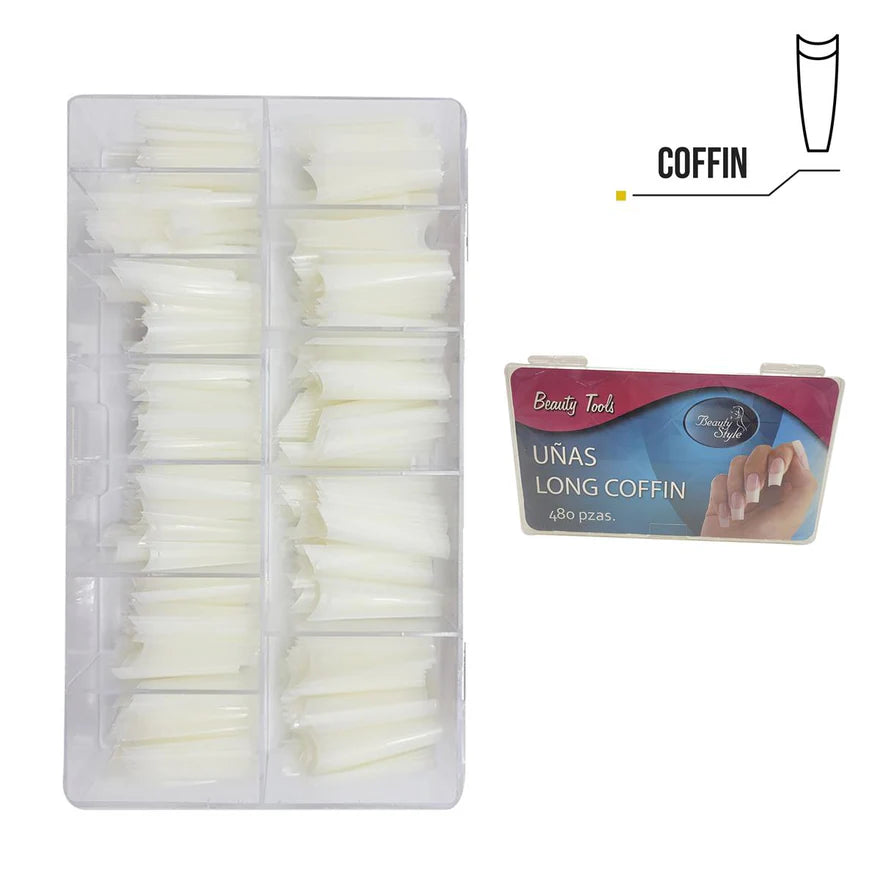 Beauty Style Uñas Long Coffin Color Natural de 480pc 1030094