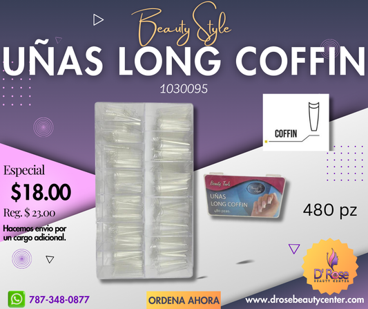 Beauty Style Uñas Long Coffin Color Clear de 480pc 1030095