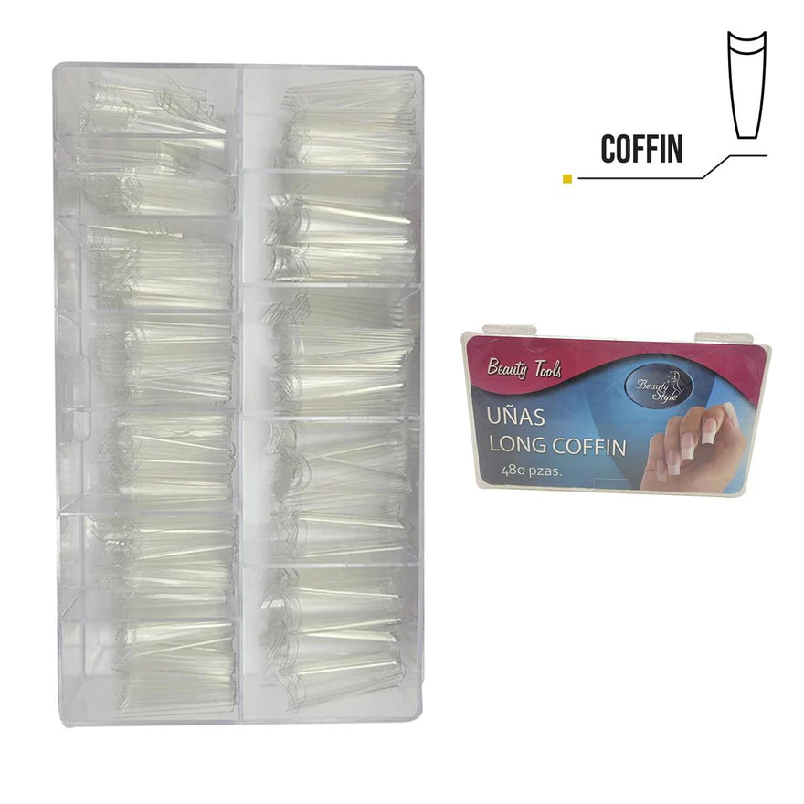 Beauty Style Uñas Long Coffin Color Clear de 480pc 1030095