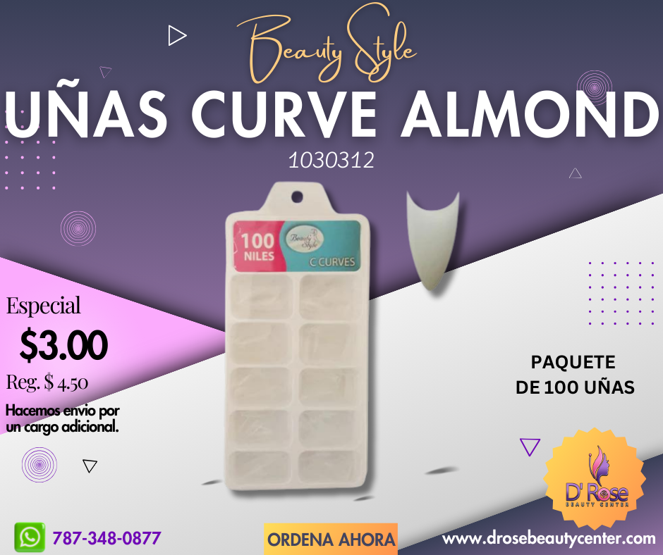 Beauty Style Uñas C Curve Almond Transparente x 100 1030312
