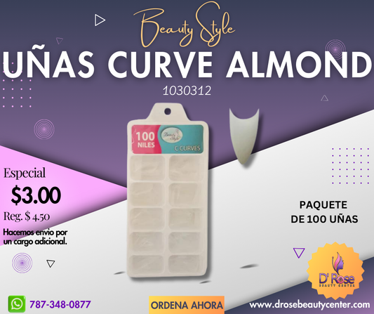 Beauty Style Uñas C Curve Almond Transparente x 100 1030312