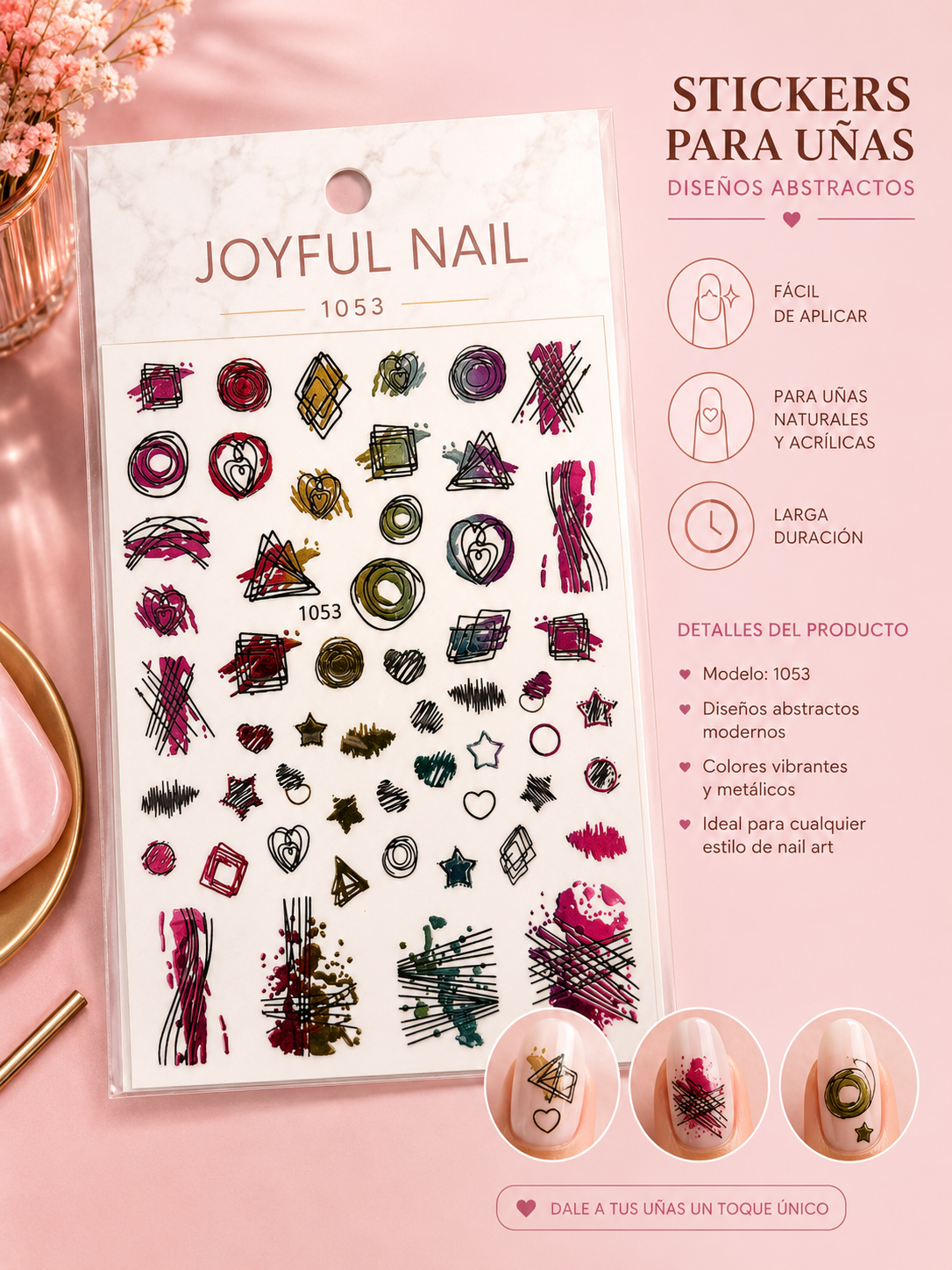 Joyful Nail Stickers 3D para Uñas Diseños Abstractos 1053