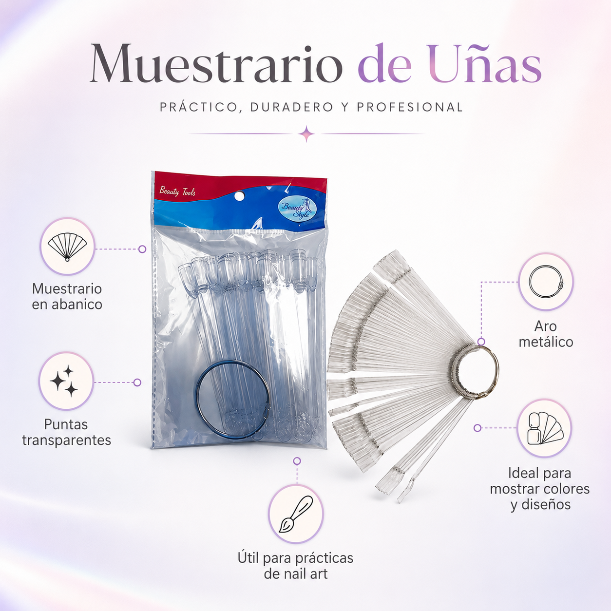Beauty Style Muestrario de Uñas Transparente Tipo Llavero 1075352