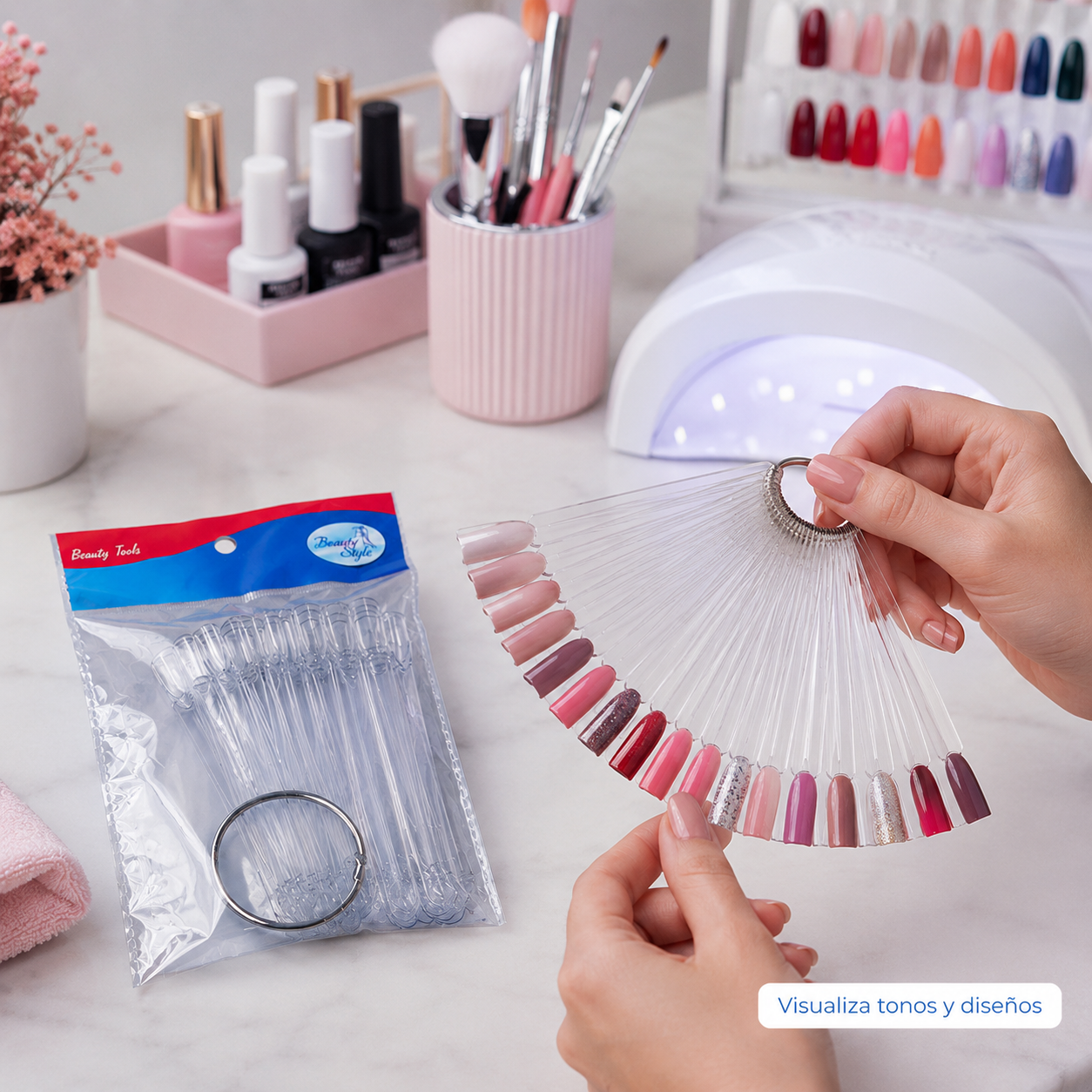 Beauty Style Muestrario de Uñas Transparente Tipo Llavero 1075352