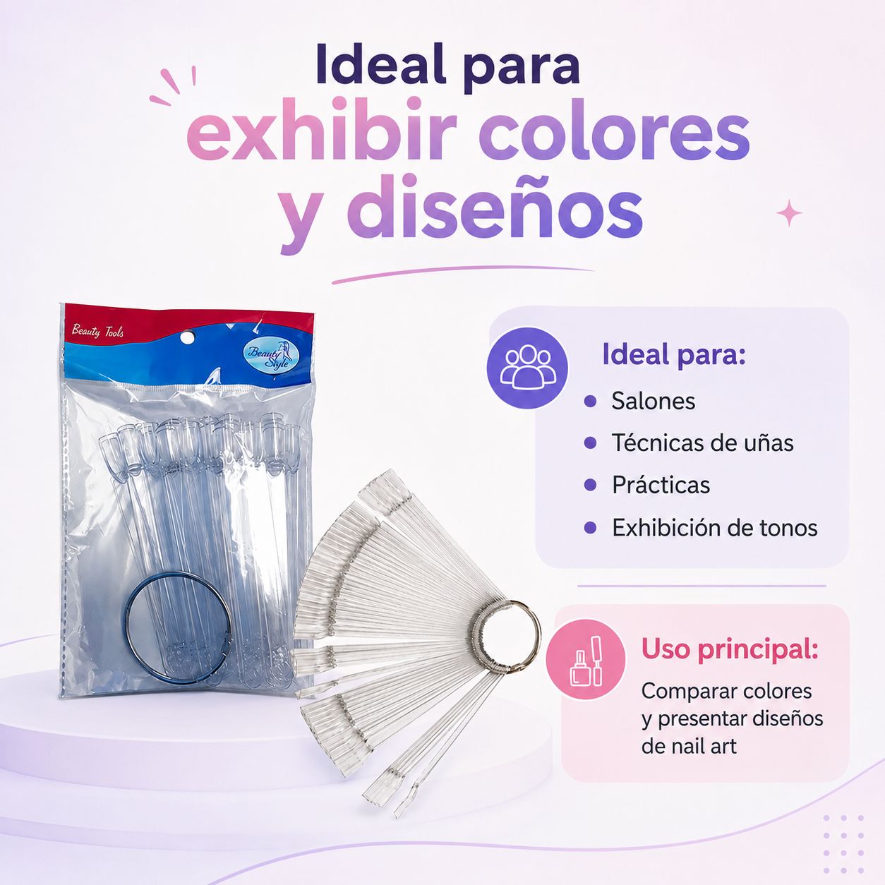 Beauty Style Muestrario de Uñas Transparente Tipo Llavero 1075352