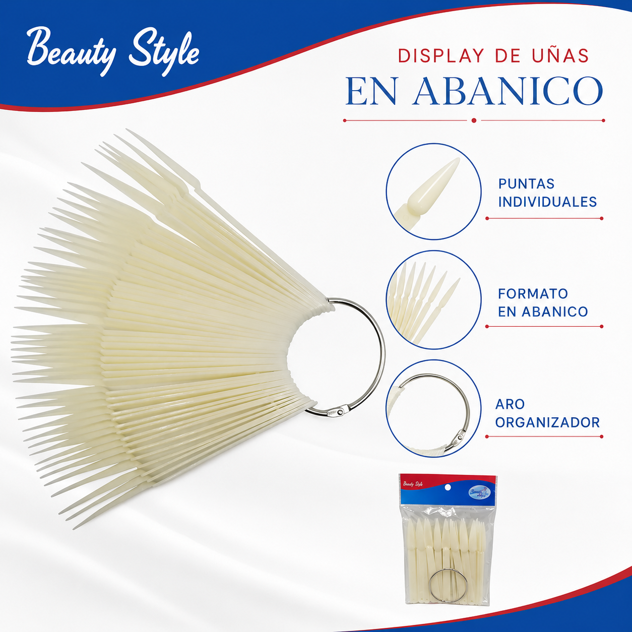 Beauty Style Muestrario de Uñas Stiletto Tipo Llavero Blanco 1075357