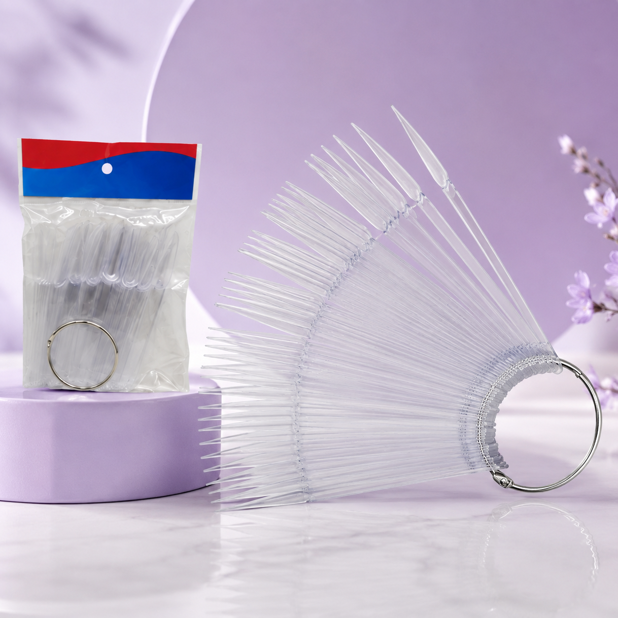 Beauty Style Muestrario de Uñas Stiletto Transparente Tipo Llavero 1075358