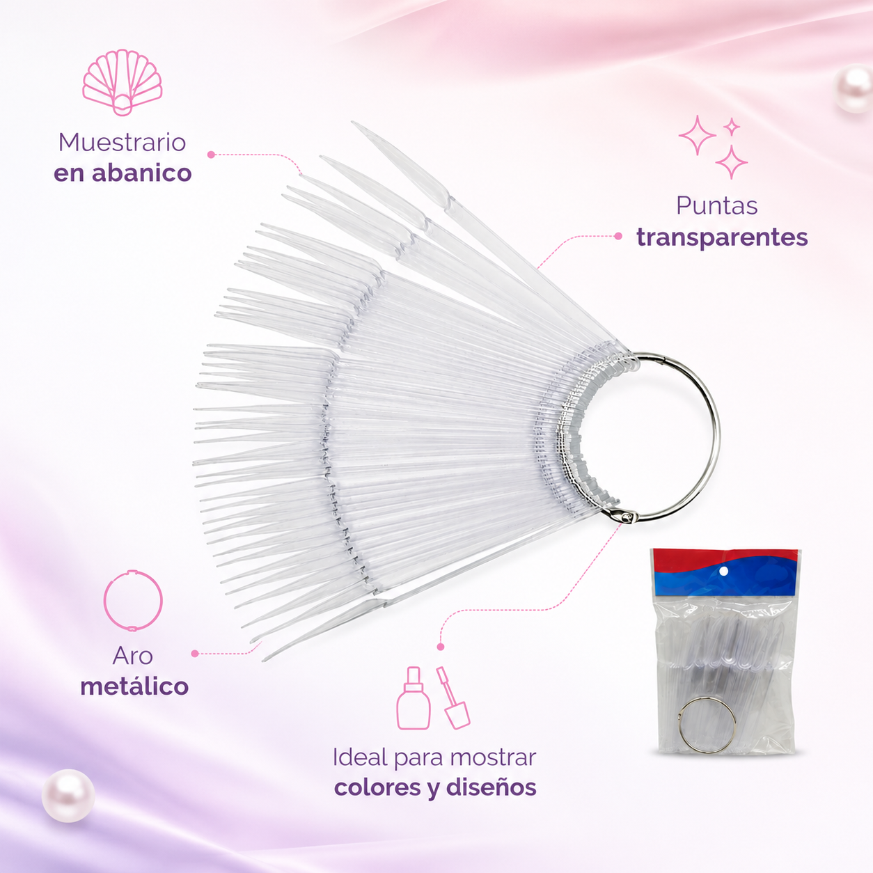 Beauty Style Muestrario de Uñas Stiletto Transparente Tipo Llavero 1075358
