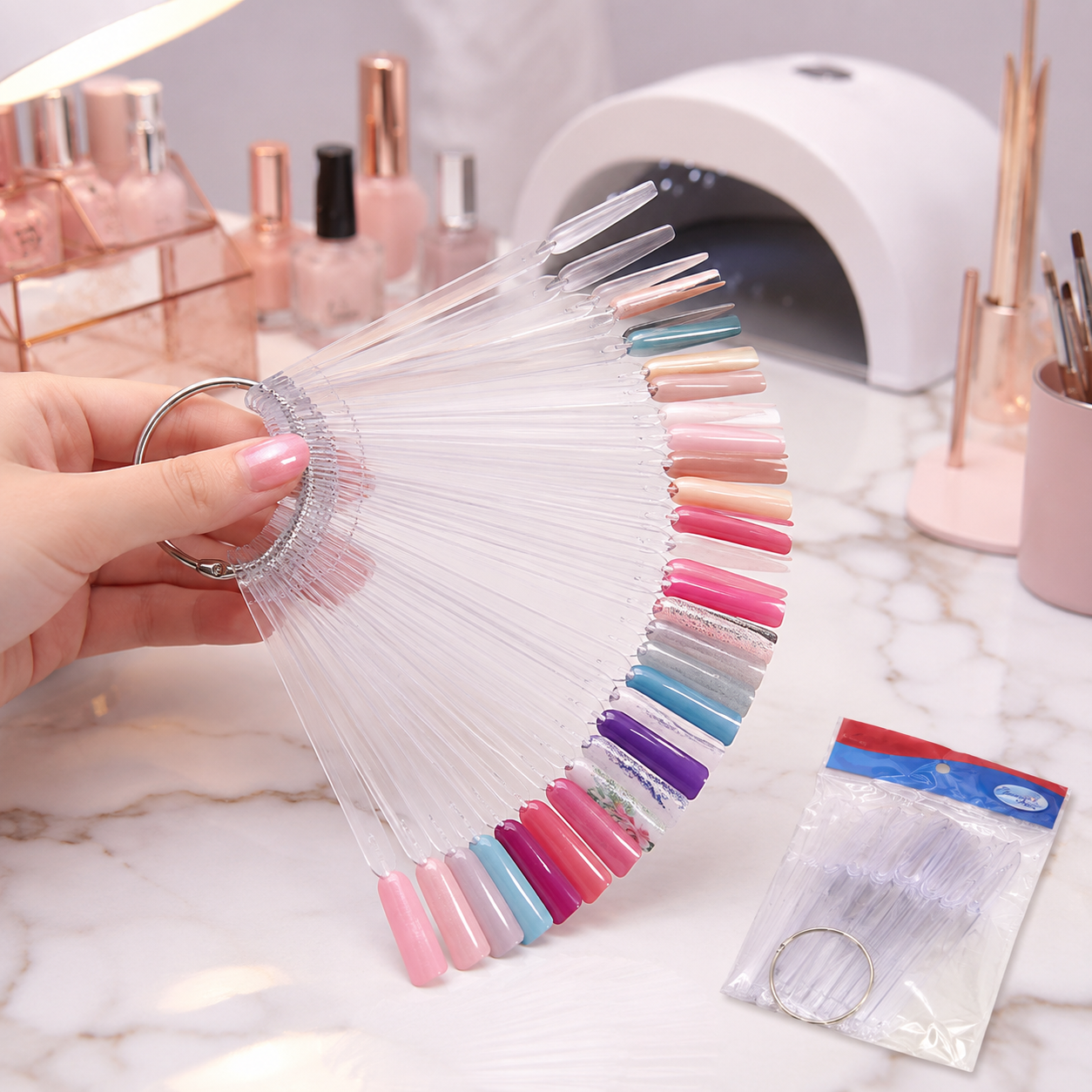 Beauty Style Muestrario de Uñas Stiletto Transparente Tipo Llavero 1075358