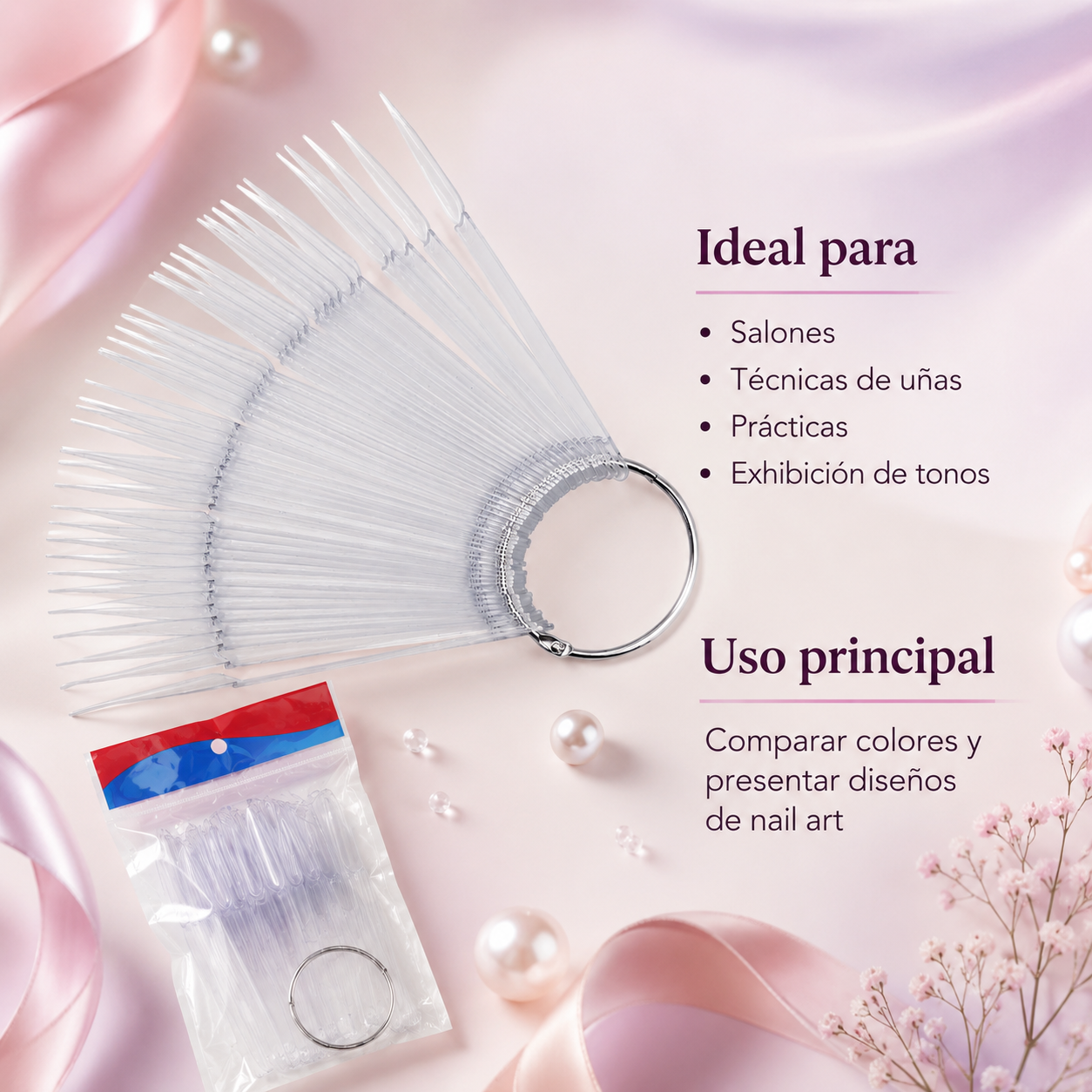 Beauty Style Muestrario de Uñas Stiletto Transparente Tipo Llavero 1075358