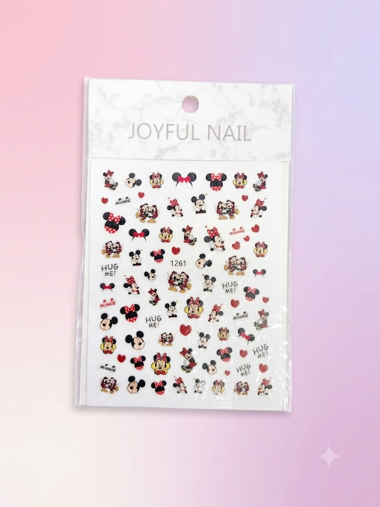 Joyful Nail Stickers 3D Personajes de Ratón y Lazos Rojos 1261