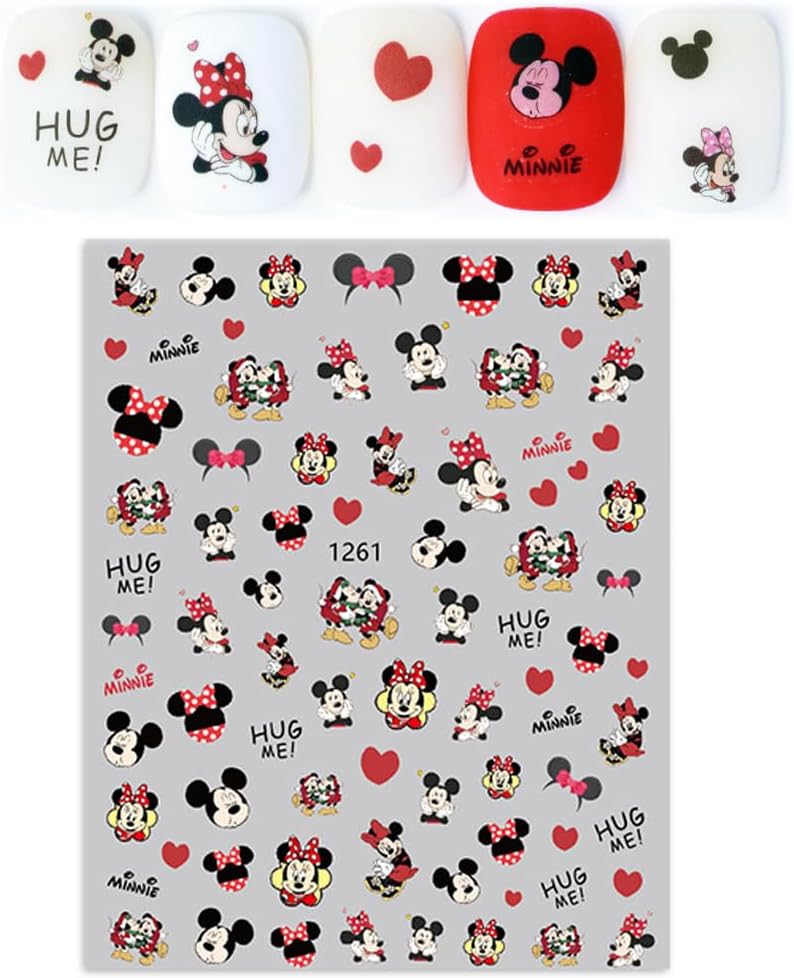 Joyful Nail Stickers 3D Personajes de Ratón y Lazos Rojos 1261