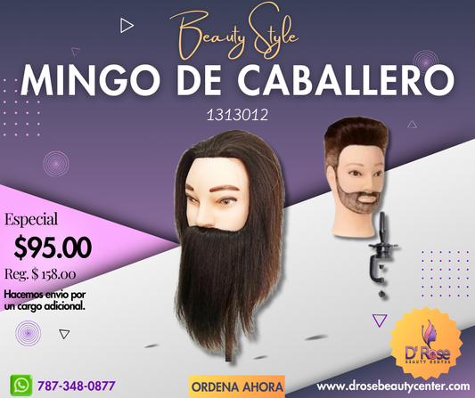 Beauty Style Mingo o Manekin de Caballero con Barba 100% Humano para estudiante de Barberia 1313012