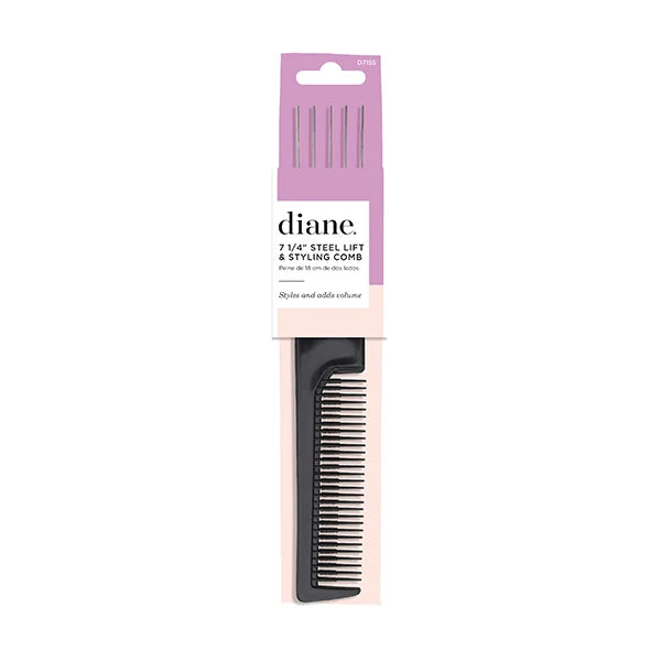 DIANE Steel Lift & Styling Comb 7 1/4” D7155 – Peine Profesional con Púas Metálicas para Volumen