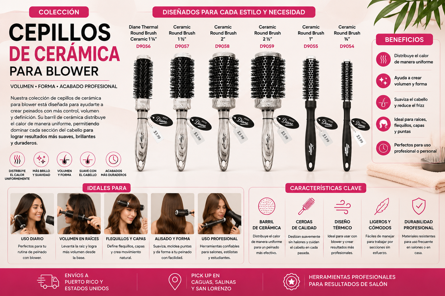Diane Thermal Round Brush Ceramic 1 ½” D9057 para Blowouts, Volumen y Acabados Definidos
