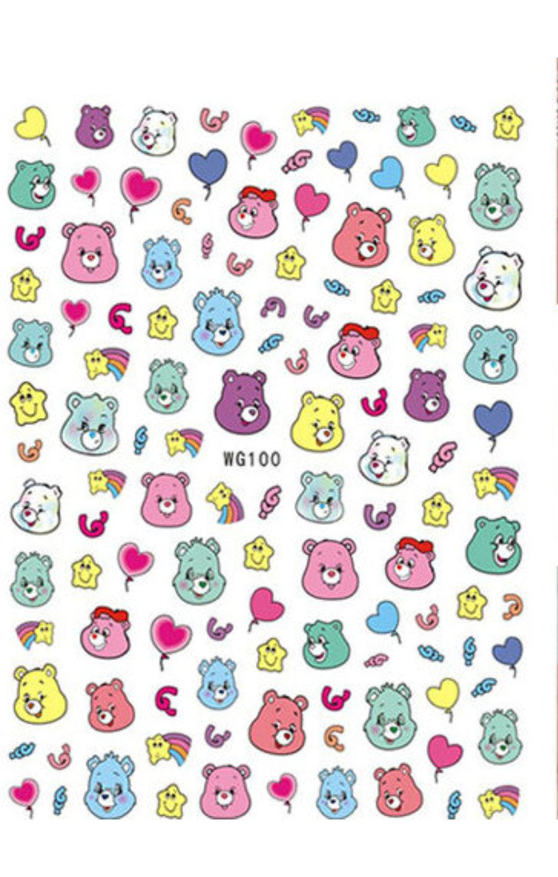 Pop Finger 3D Design Nail Stickers WG100 – Ositos, Corazones, Estrellas y Arcoíris