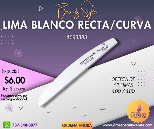 Beauty Style Lima de Uñas Blanca Recta Curva 100 x 180 Oferta 12 Limas 1593343x12