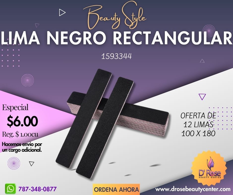 Beauty Style Lima de Uñas Negra Rectangular 100 x 180 Oferta de 12 Limas 1593344x12