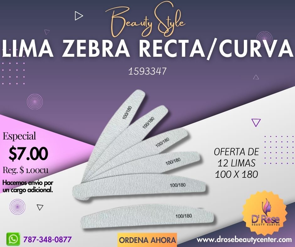 Beauty Style Lima de Uñas Zebra Recta Curva 100 x 180 Oferta 12 Limas 1593347x12