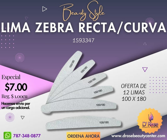 Beauty Style Lima de Uñas Zebra Recta Curva 100 x 180 Oferta 12 Limas 1593347x12