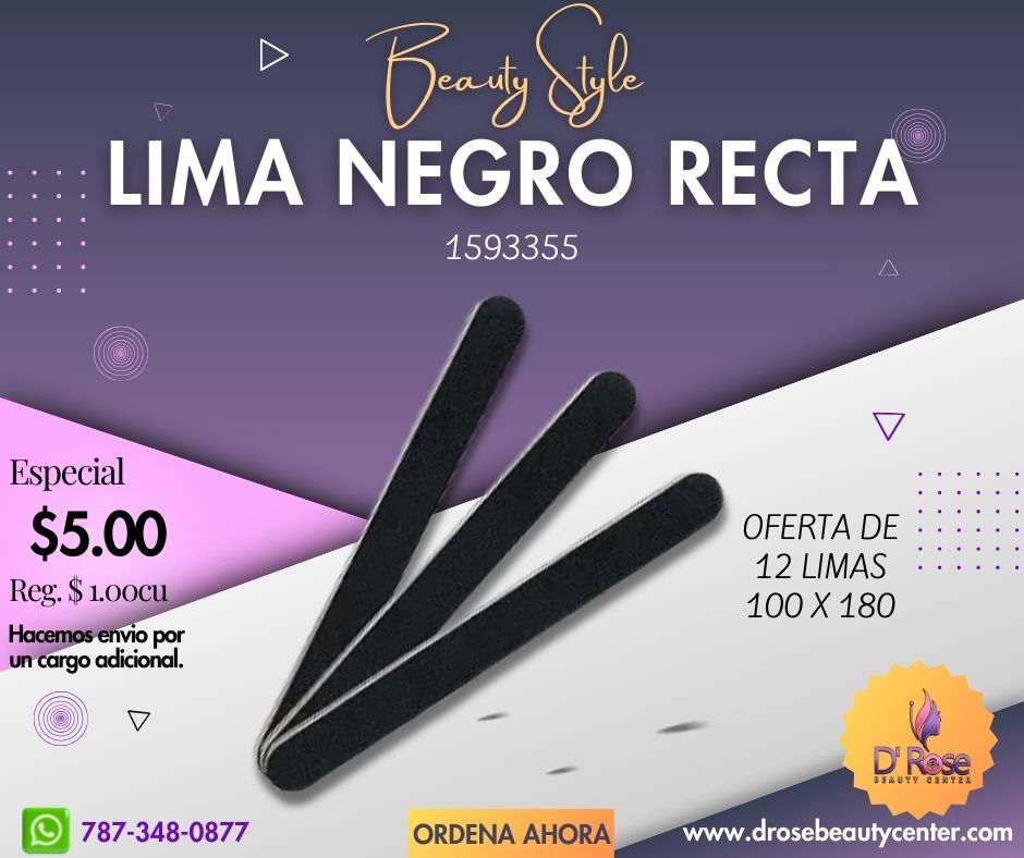 Beauty Style Lima de Uñas Negra Recta 100 x 180 Oferta de 12 Limas 1593355x12