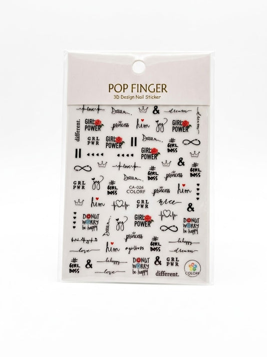 Pop Finger 3D Design Nail Stickers CA-626 – Frases Girl Power y Girl Boss