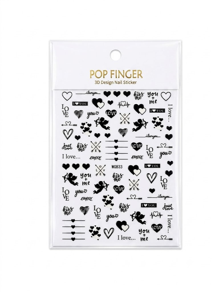 Pop Finger 3D Design Nail Stickers WG833 – Corazones, Cupidos y Frases de Amor