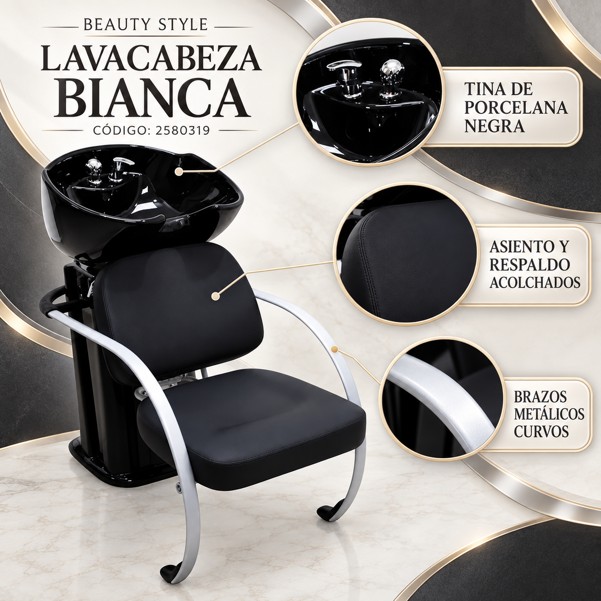 Beauty Style Lavacabeza Bianca Profesional con Tina Negra – 2580319