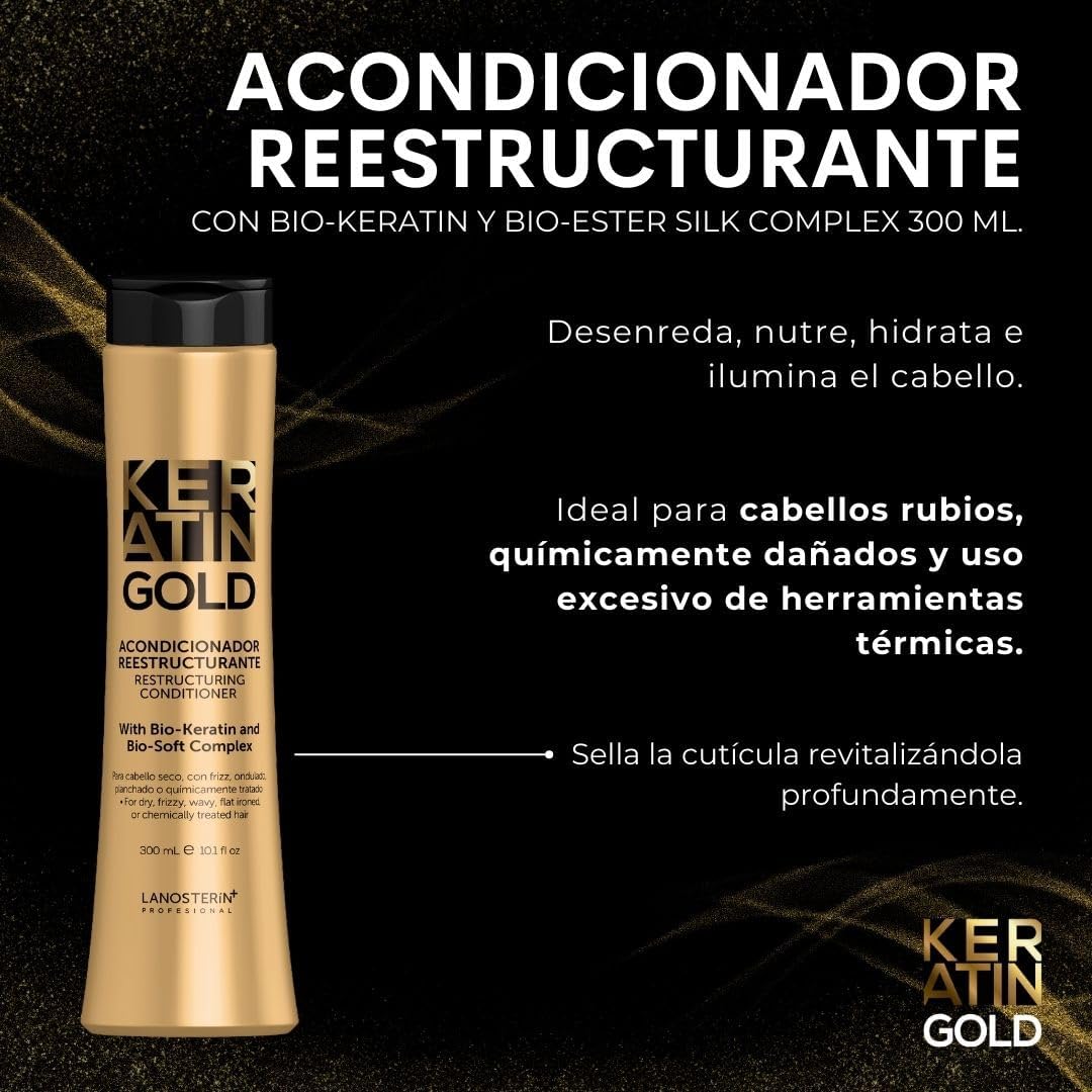 LANOSTERÍN Professional Keratin Gold Acondicionador Reestructurante 10.1 oz