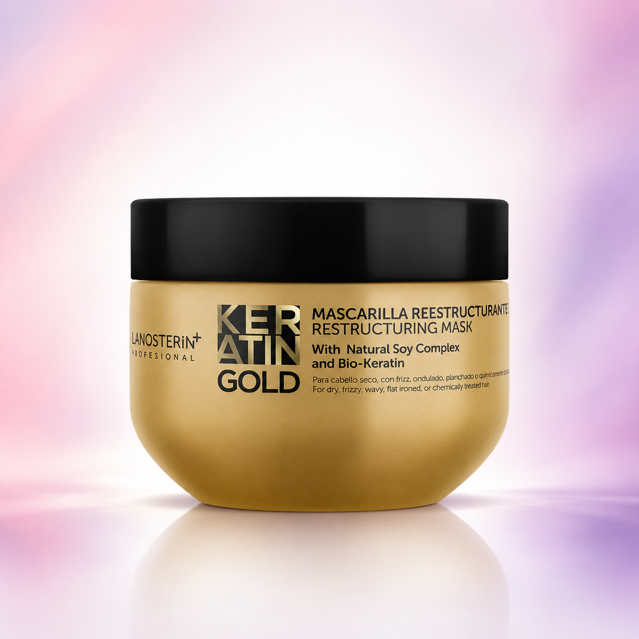 Lanosterin Profesional Keratin Gold Mascarilla Reestructurante 10.5 oz – Bio-Keratin y Natural Soy Complex