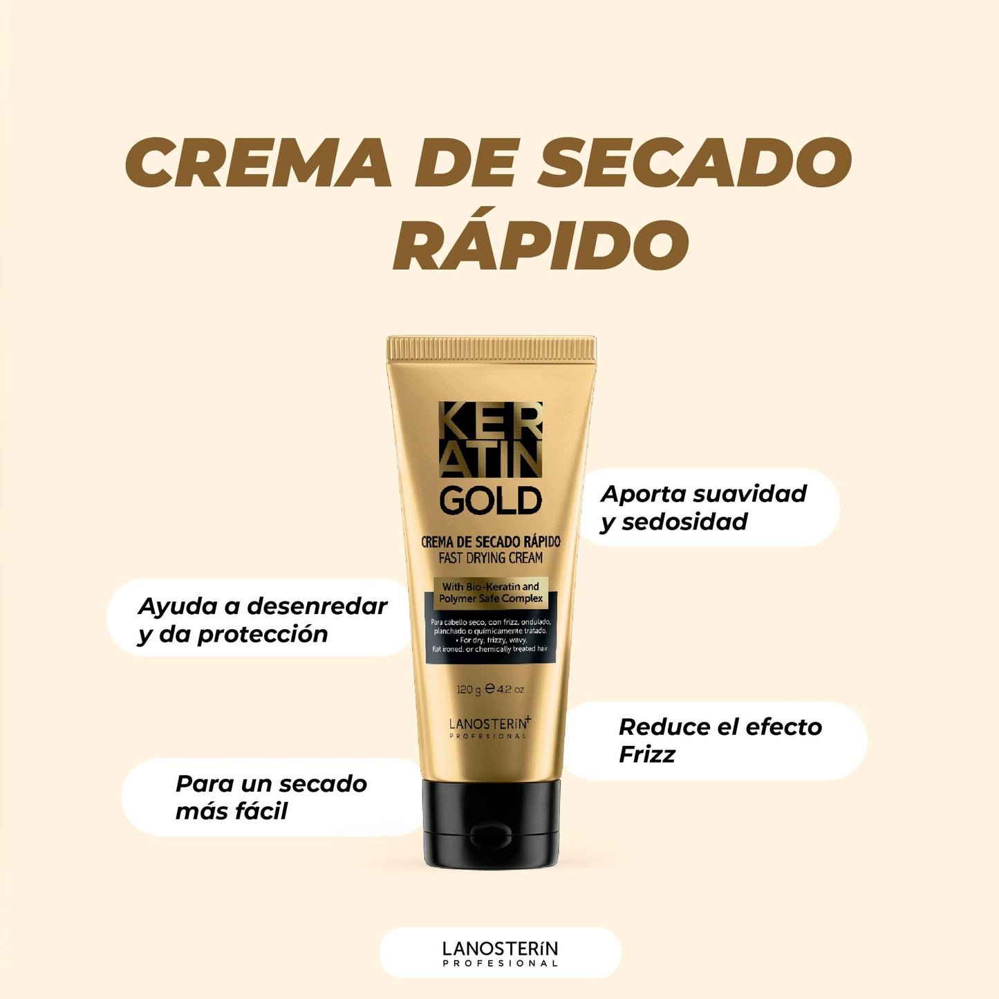 Lanosterín Professional Keratin Gold Crema de Secado Rápido 4.2 oz 23080120