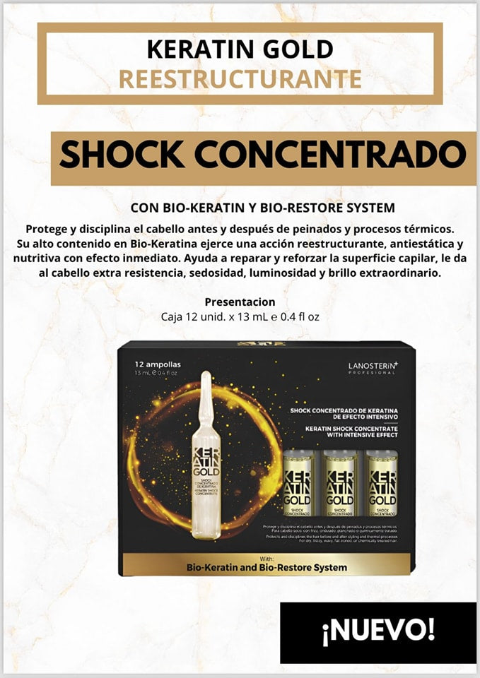 LANOSTERIN PROFESIONAL KERATIN GOLD SHOCK CONENTRADO DE KERATINA .44OZ 23120012