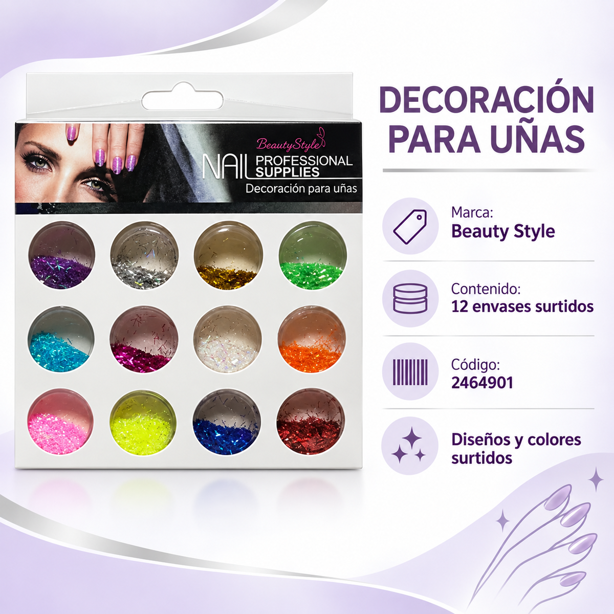 Beauty Style Decoración para Uñas – 12 Envases Surtidos 2464901