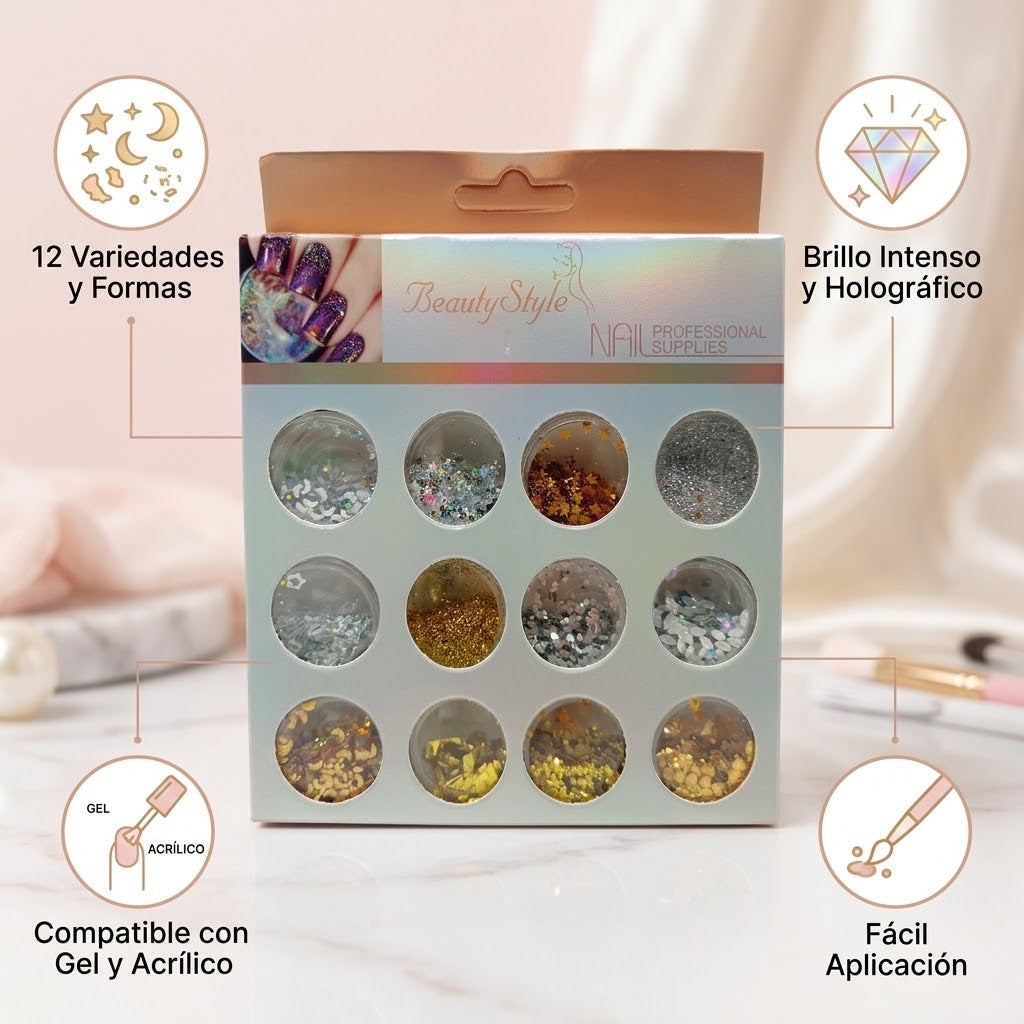 Beauty Style Kit de Decoración para Uñas 12 Frascos Surtidos – 2465022