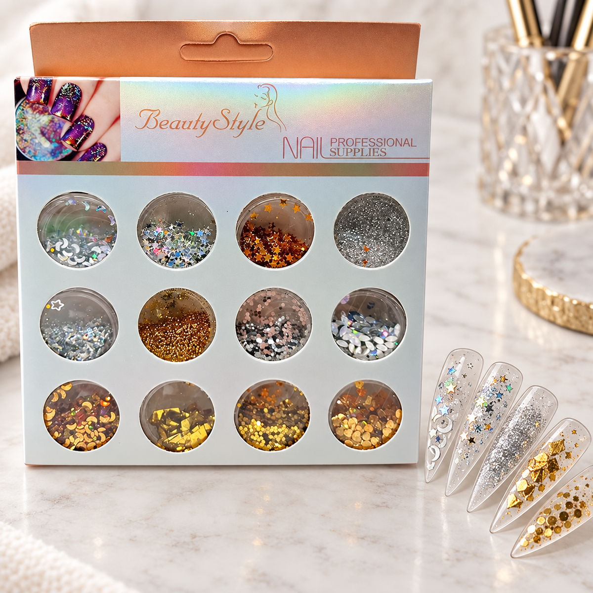 Beauty Style Kit de Decoración para Uñas 12 Frascos Surtidos – 2465022