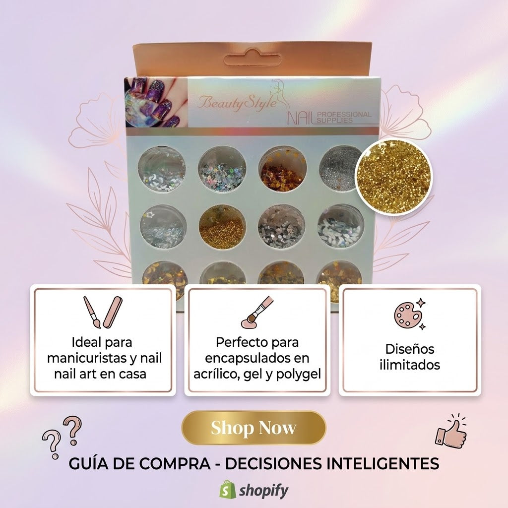Beauty Style Kit de Decoración para Uñas 12 Frascos Surtidos – 2465022