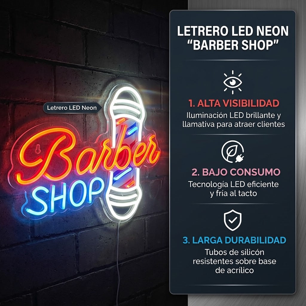Letrero LED Barber Shop Beauty Style 2500793 con Conexión USB